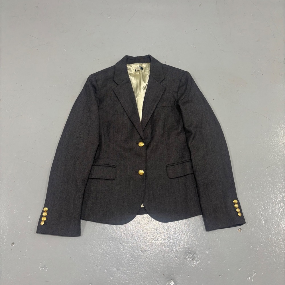 J.Crew Womens Schoolboy Blazer Wool Blend Charcoal Grey Gold Crest Buttons 8